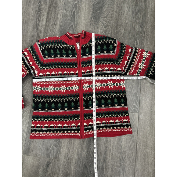 Tiara International Womens Sweater Cardigan Zip Up Red Winter Christmas Medium - Picture 7 of 8